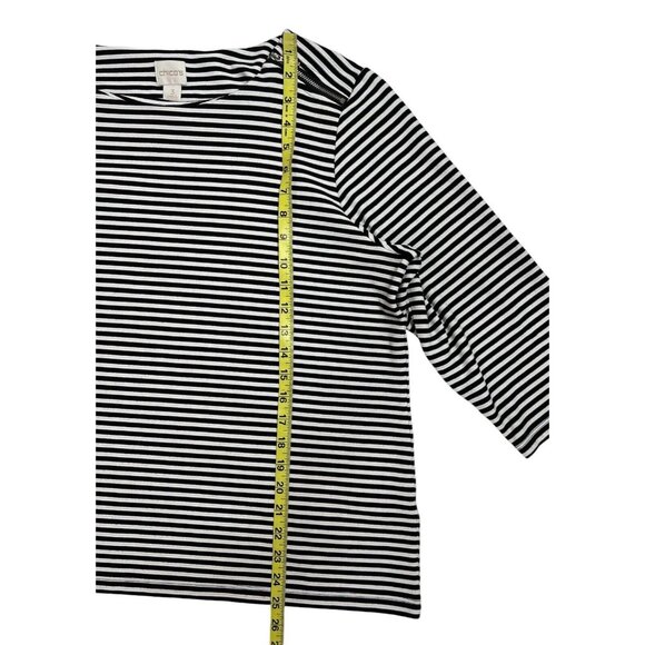 Chico's 3 Top 3/4 sleeve black white striped Shirt Size Large Stretch - Picture 6 of 8